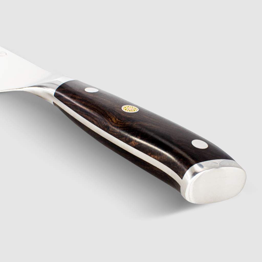 cuchillo chef de acero alemán con mango de madera de ébano natural, 6.5 pulgadas
