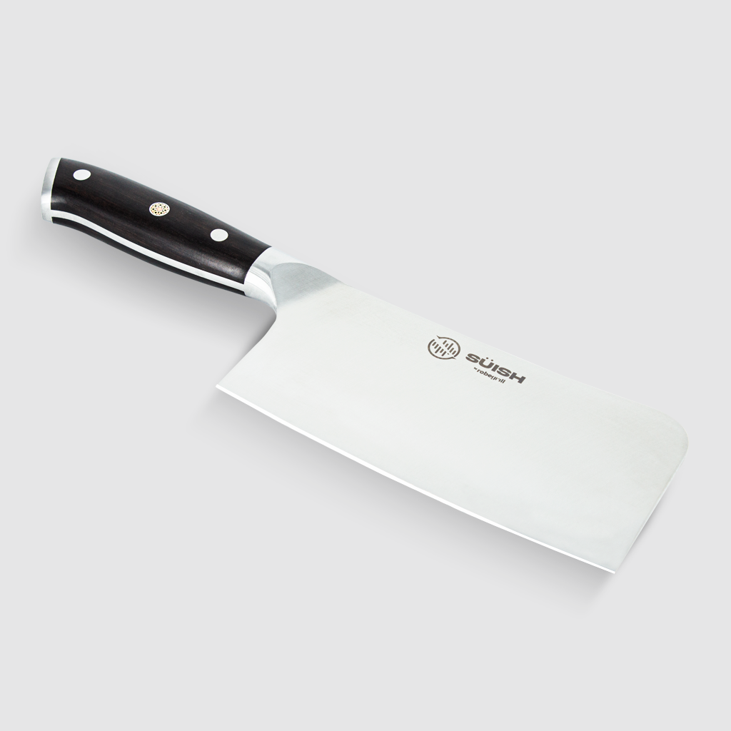 Hacha de cocina ideal para cortar huesos y carne. Medida: 6.5 pulgadas. Hoja: 1.4116 Acero alemán. Mango: Madera de ébano natural.