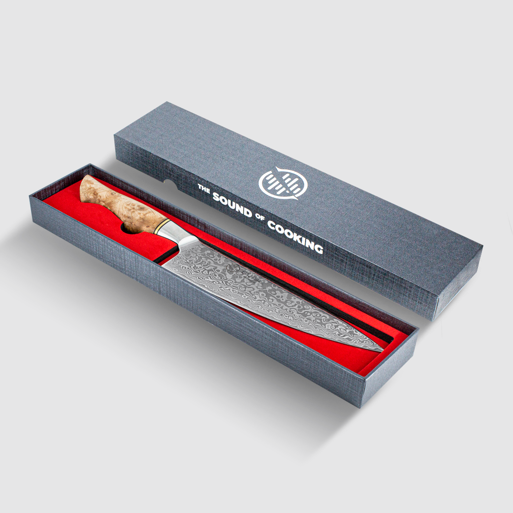 SUISH by RobeGrill-Cuchillo damasco - Cuchillo de Chef Japonés de 8 pulgadas punta ascendente, con 67 capas de acero fundido y anticorrosivo.